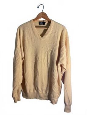 Belford Men's 100% Cashmere V-Neck Sweater in Soft Yellow, Size Large